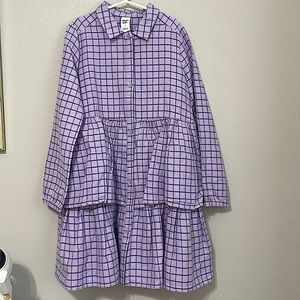 NWT! NORDSTROM Brand! Open Edit Kids Long Sleeve Tiered Cotton Shirt Dress Sz 8